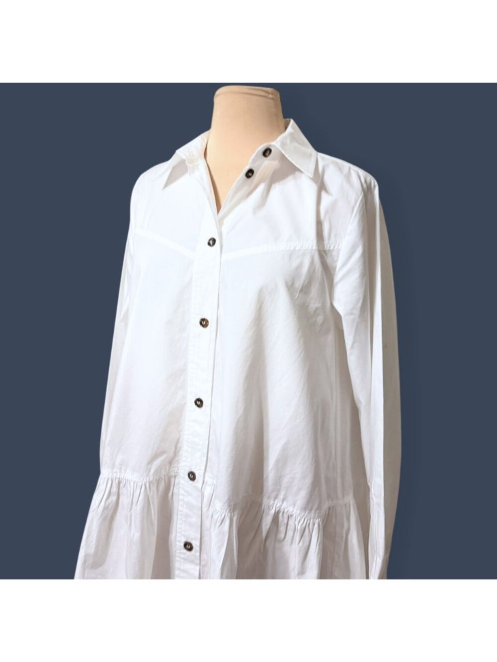 Ganni poplin cotton shirt dress ruffle Hem 36 4 Button Up Classic Office Casual - Picture 11 of 11
